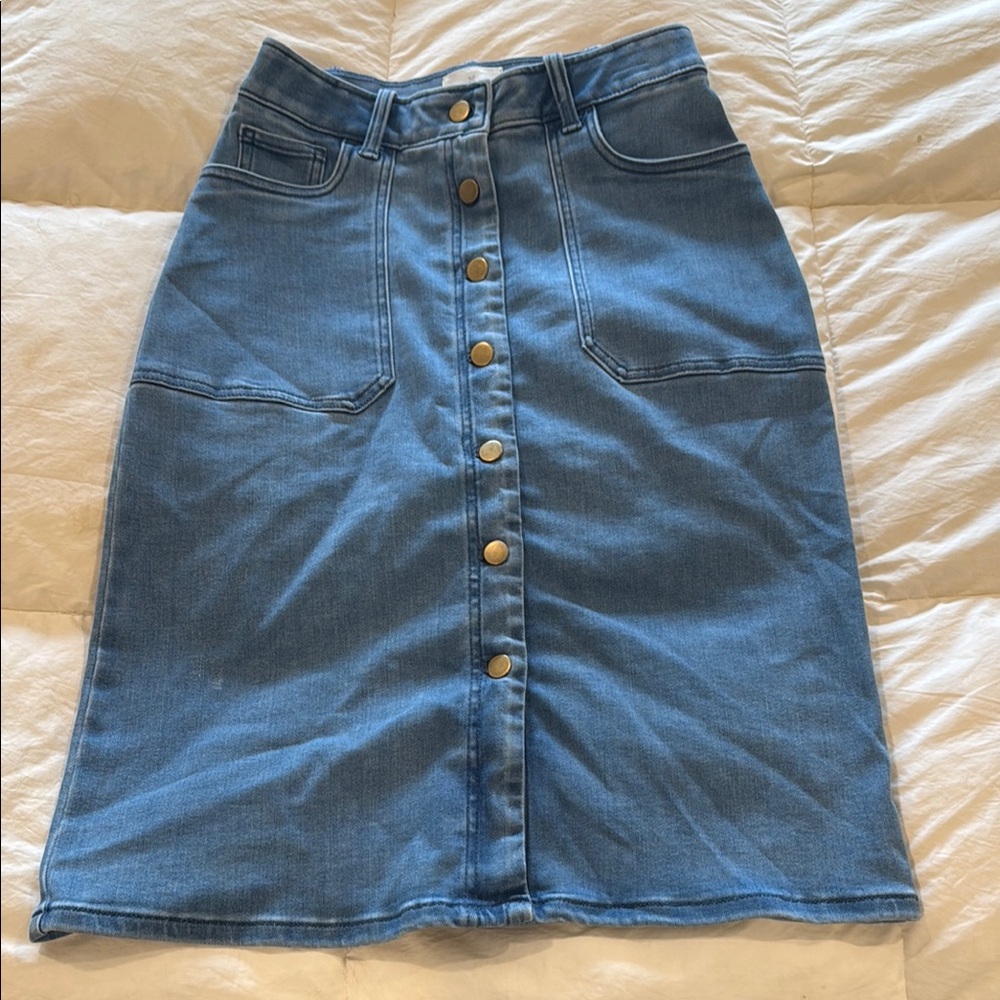 Denim Button-Front Skirt